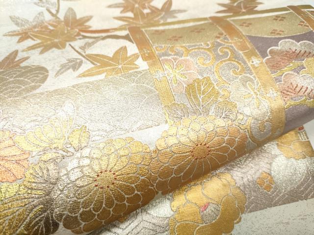 平和屋着物●金彩友禅　卓越技能者・名工・和田光正　六通柄袋帯　几帳花文　金銀彩　引箔　正絹　逸品　CABA5041hy 平和屋着物○金彩友禅 卓越技能者・名工・和田光正 六通柄袋帯