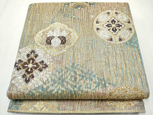 平和屋着物▽スリーシーズン　春夏秋　六通柄袋帯　櫛織り　花唐草丸文　金銀糸　正絹　逸品　CABA5045hy