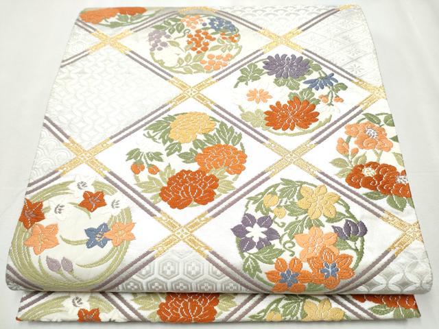 平和屋着物●西陣　小森織物謹製　六通柄袋帯　唐織　菱花丸文　金糸　正絹　逸品　CABA5048hy