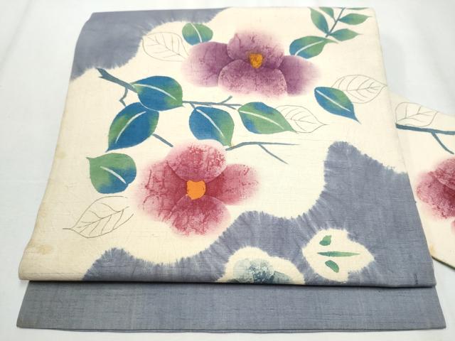 平和屋着物●九寸名古屋帯　紬地　絞り　枝花文　正絹　逸品　CABA5062hy