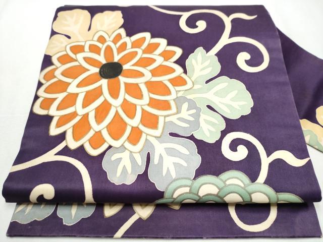 平和屋着物●アンティーク　大正ロマン　九寸名古屋帯　菊唐草文　金彩　正絹　逸品　CABA5080hy