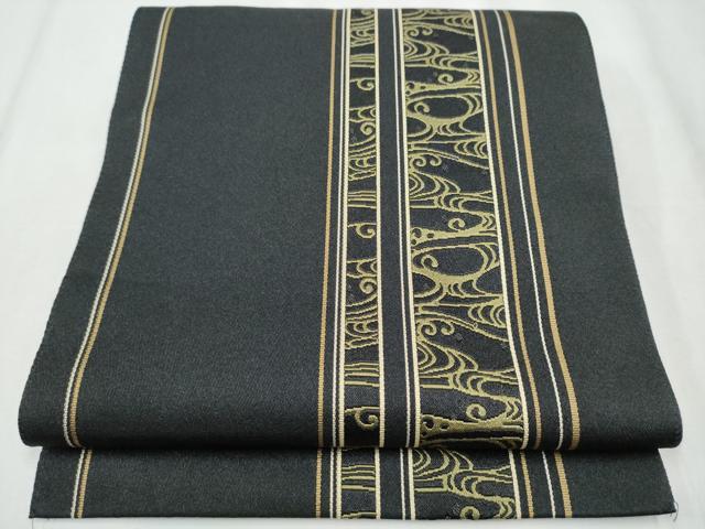 平和屋着物●八寸名古屋帯　流水文　黒地　CABA5092hy