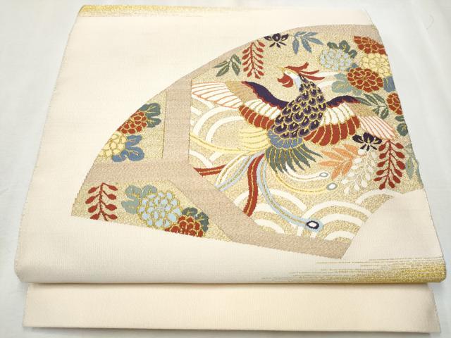 平和屋着物●爪掻き本綴れ　八寸名古屋帯　地紙鳳凰花文　金糸　正絹　逸品　CABA5101hy