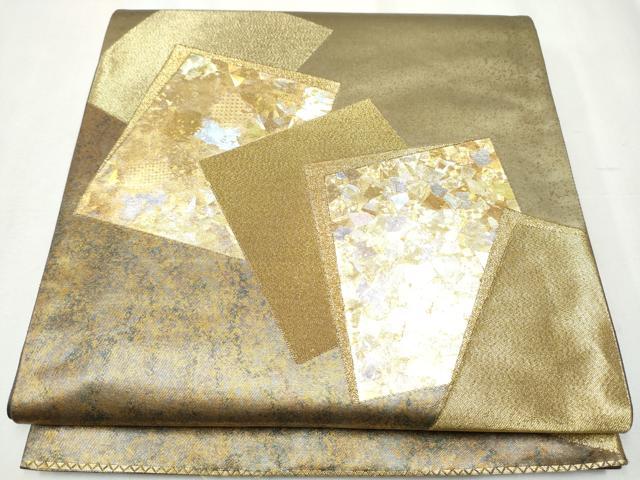 平和屋着物●金彩友禅作家　金彩の魔術師　堀省平　金煌織　太鼓柄袋帯　色紙重ね文　金彩　引箔　正絹　逸品　CABA5103hy