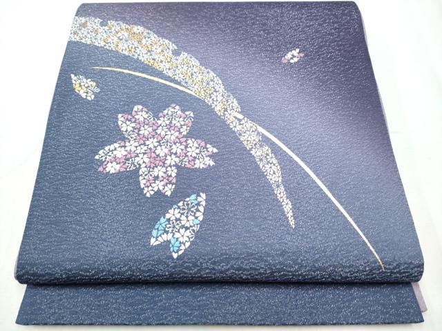 平和屋着物●金彩友禅作家　堤順三 　太鼓柄袋帯　雪芝花文　銀通し地　正絹　逸品　CABA5107hy