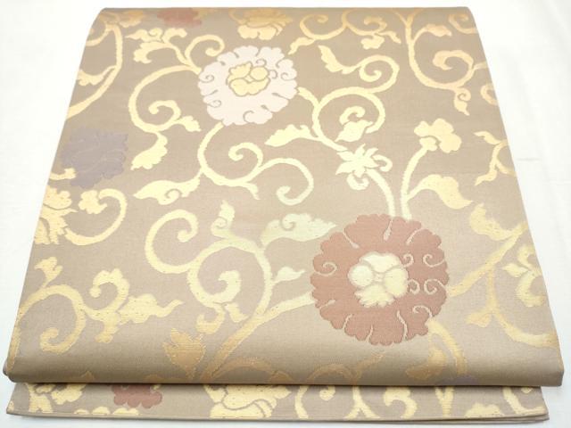 平和屋着物●六通柄袋帯　牡丹唐草文　金糸　正絹　逸品　CABA5138hy