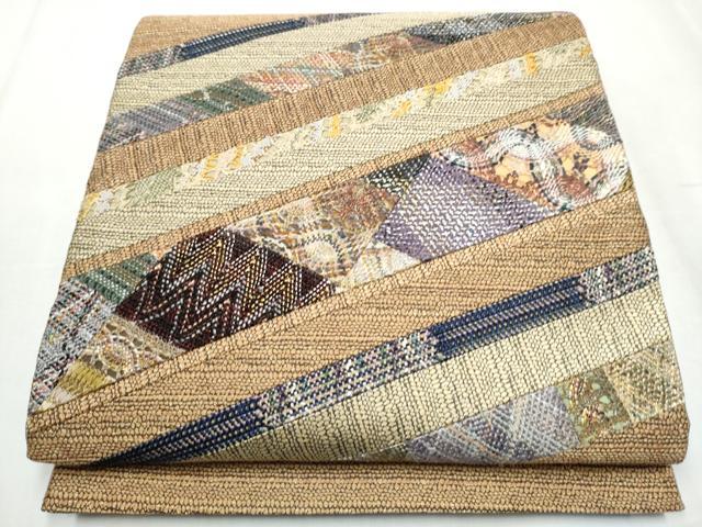 平和屋着物●両面　太鼓柄袋帯　組織　切嵌　斜線吉祥文　金銀糸　正絹　逸品　CABA5160hy