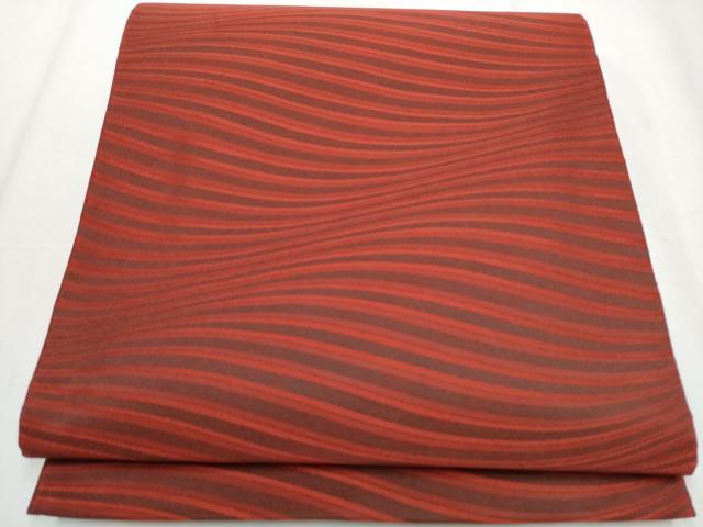 平和屋着物●西陣　織楽浅野　両面　全通柄袋帯　よろけ縞　正絹　逸品　CABA5161hy