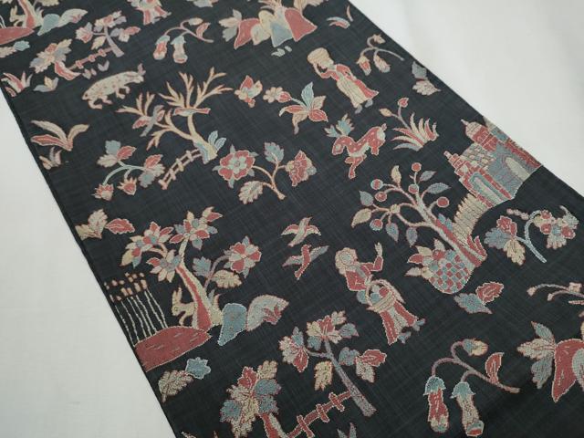 平和屋着物○六通柄袋帯 人物鳥獣花文 正絹 逸品 CABA5162hy