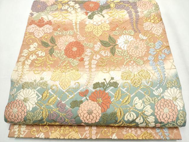 平和屋着物●六通柄袋帯　唐織　草花文　金糸　正絹　逸品　CABA5176hy