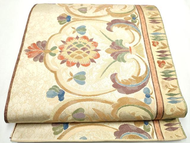 平和屋着物●六通柄袋帯　更紗花文　金糸　正絹　逸品　CABA5188hy