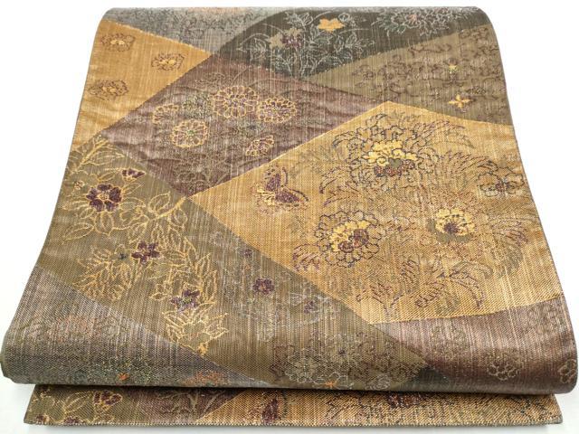 平和屋着物●六通柄袋帯　つづれ紹寿　切嵌花蝶文　金糸　正絹　逸品　CABA5198hy