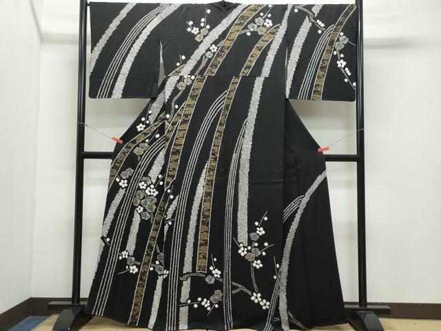 平和屋着物●訪問着　絞り　枝梅文　黒地　金銀彩　正絹　逸品　CABA6009vf