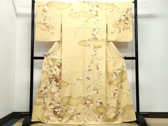 平和屋着物●訪問着　駒刺繍　屏風草花丸文　金彩　正絹　逸品　CABA6043vf