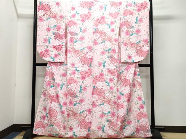 平和屋着物●小振袖　二尺袖　乱菊花文　金彩　洗える着物　未使用　CABA6081vf