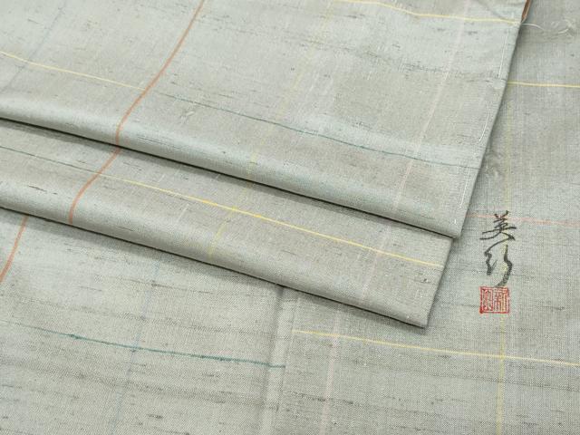 平和屋着物●紅花紬　米沢　新田英行　新田間道　格子　正絹　逸品　未使用　CABA6109vf