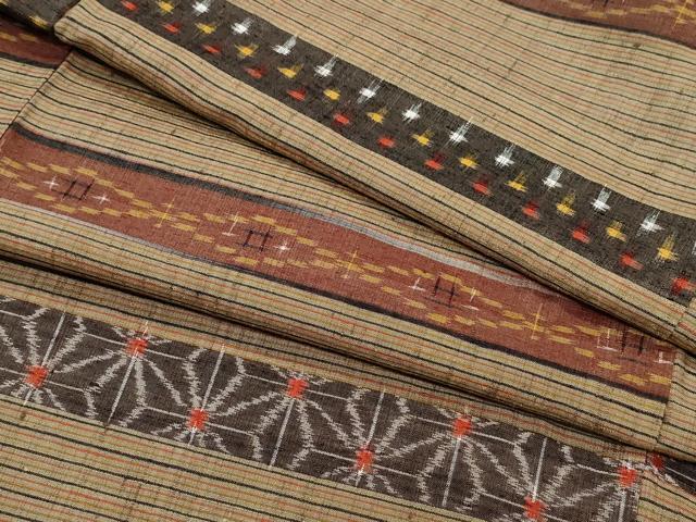 平和屋着物●上質な紬　横段吉祥文　正絹　逸品　CABA6117vf