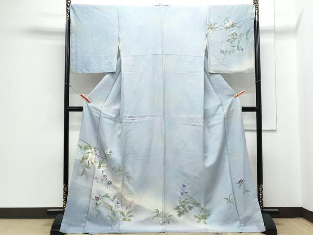 平和屋着物●訪問着　手描き　草花文　暈し染め　ロング丈　正絹　逸品　CABA6484th