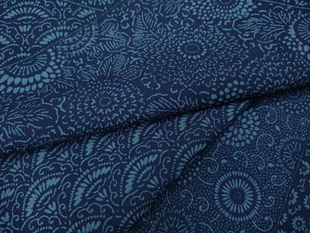 平和屋着物●上質な小紋　藍　型染め　菊草花文　正絹　逸品　CABA8013ut
