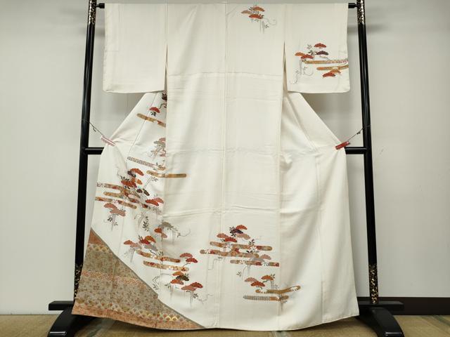 平和屋着物●訪問着　刺繍　エ霞松花文　金彩　正絹　逸品　CABA8039ut