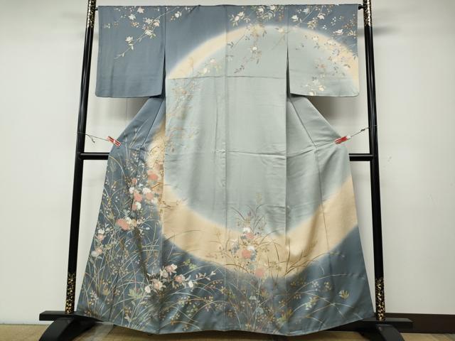 平和屋着物●訪問着　草花文　暈し染め　金銀彩　正絹　逸品　CABA8045ut