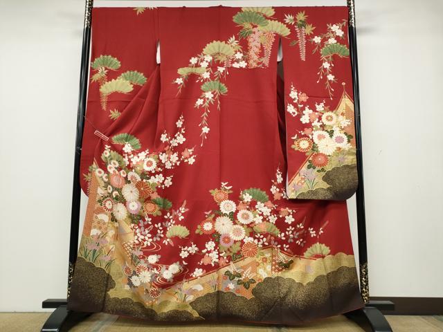 平和屋着物●豪華振袖　屏風花文　金彩　正絹　逸品　CABA8092ut