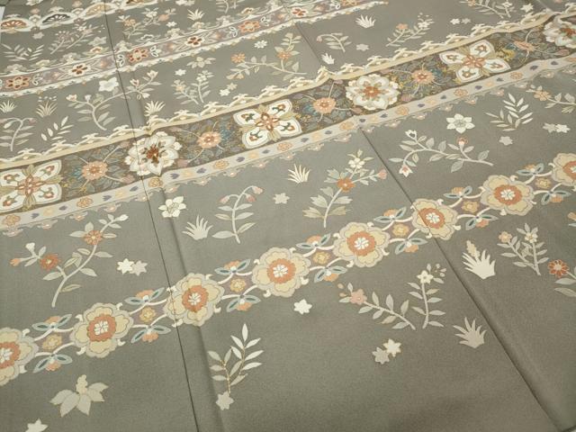 平和屋着物●訪問着　竹屋町刺繍　横段吉祥花文　金彩　正絹　逸品　CABA8097ut 平和屋着物○訪問着 竹屋町刺繍 横段吉祥花文 金彩 正絹