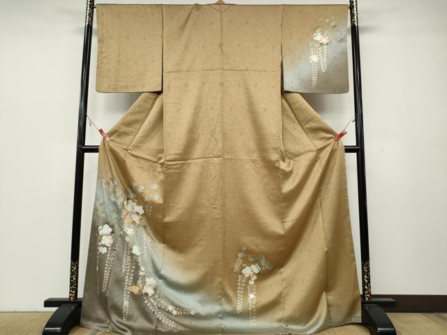 平和屋着物●訪問着　螺鈿　舞蝶枝垂れ花文　暈し染め　金彩　正絹　逸品　CABA8100ut