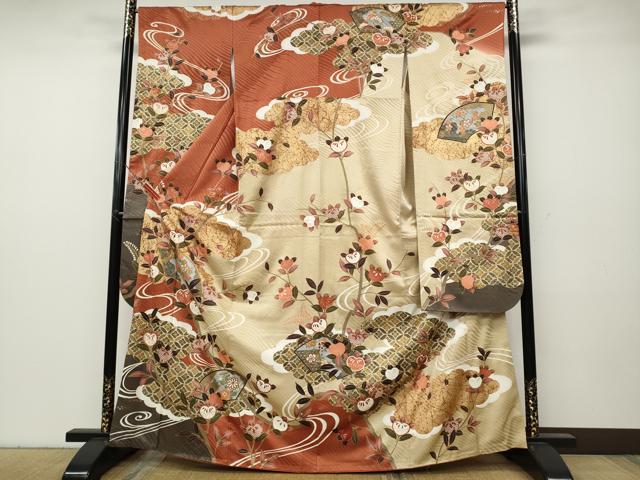 平和屋着物●豪華振袖　駒刺繍　地紙枝花文　金彩　鈴乃屋扱い　正絹　逸品　CABA8146ut