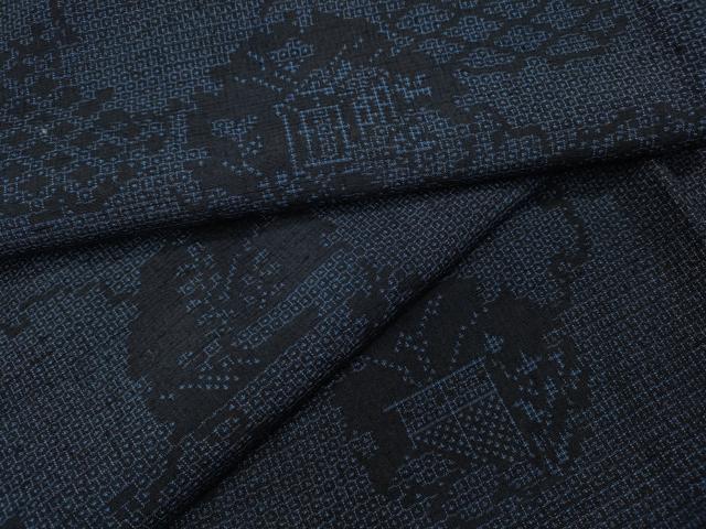 平和屋着物●結城紬　100亀甲　雪輪風景草木文　正絹　逸品　CABA8190ut