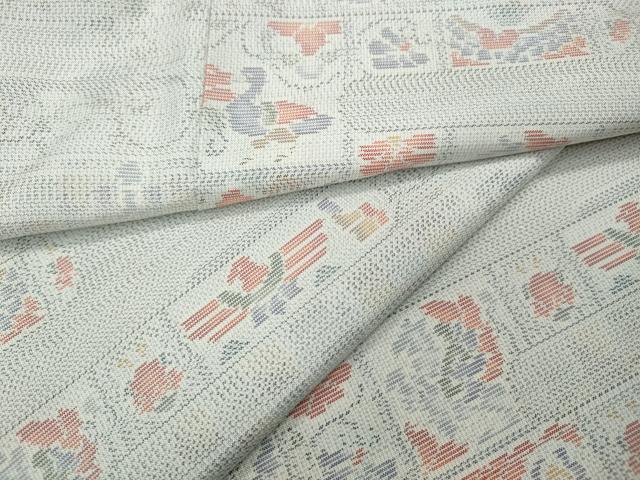 平和屋着物●本場大島紬　白大島　エ霞花鳥文　正絹　逸品　CABA8217ut