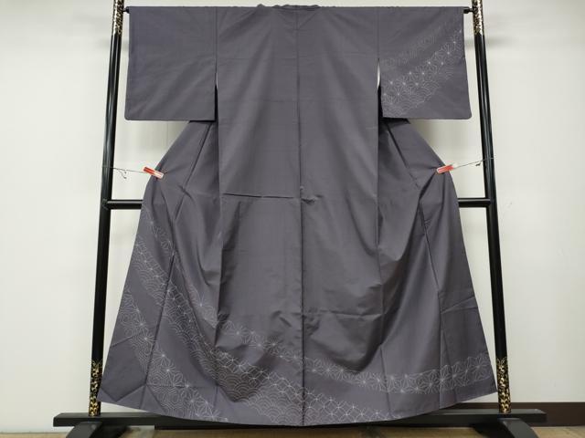 平和屋着物●訪問着　紬地　総刺繍　刺し子　麻の葉青海波七宝文　正絹　逸品　CABA8257ut