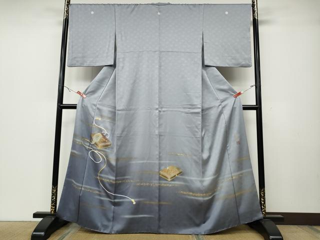 平和屋着物●人間国宝　福田喜三郎　色留袖　刺繍　文箱文　暈し染め　金彩　正絹　逸品　CABA8293ut