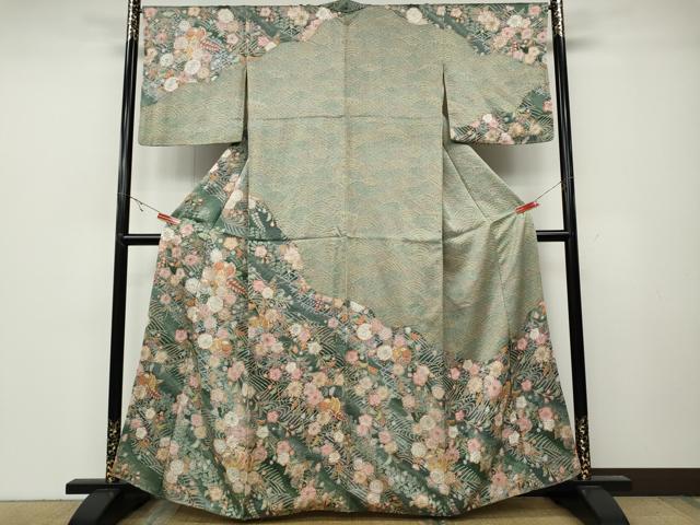 平和屋着物●訪問着　絞り　辻が花　立波鴛鴦文　暈し染め　金彩　正絹　逸品　CABA8295ut