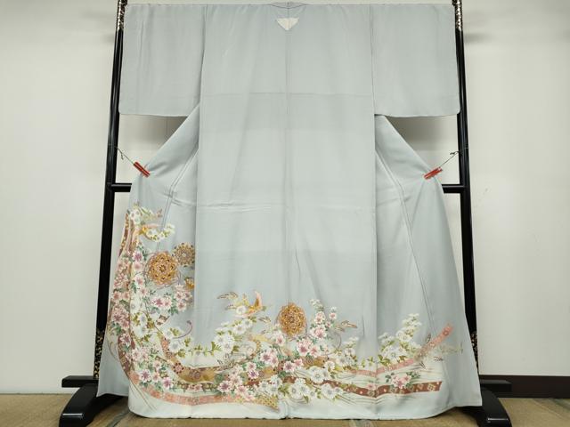 平和屋着物●訪問着　駒刺繍　熨斗正倉院飛鶴花文　暈し染め　金彩　正絹　逸品　CABA8363ut