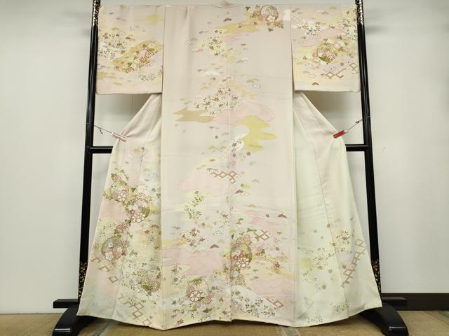 平和屋着物●訪問着　駒刺繍　雪輪草花文　暈し染め　金彩　正絹　逸品　CABA8380ut