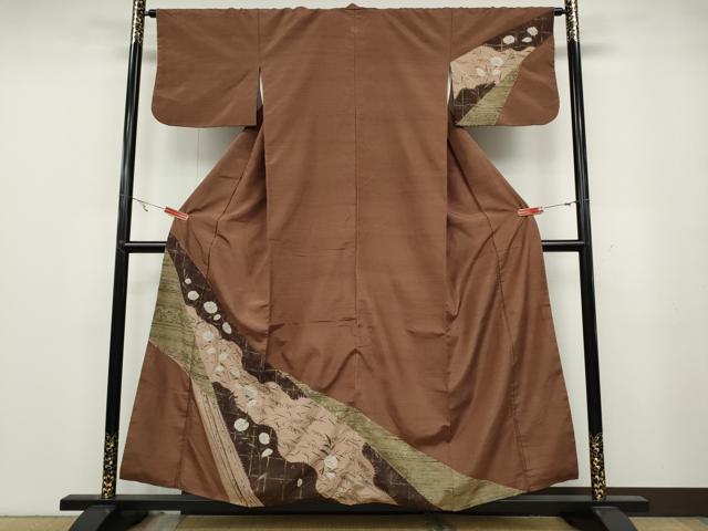 平和屋着物●訪問着　紬地　絞り　吉祥草花文　金彩　正絹　逸品　CABA8381ut