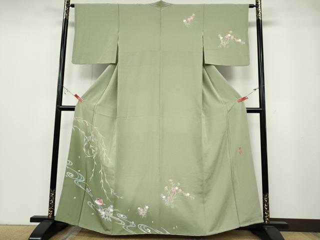 平和屋着物●京加賀友禅　百貫達雄　訪問着　流水鴛鴦花文　暈し染め　正絹　逸品　CABA8386ut