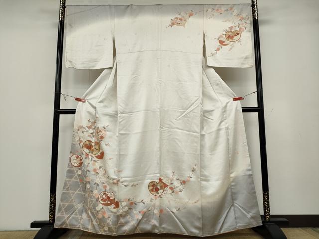 平和屋着物●十日町老舗ブランド　吉澤友禅　吾妻徳穂　訪問着　駒刺繍　枝花文　暈し染め　金彩　正絹　逸品　CABA8396ut