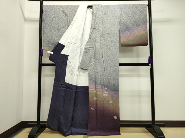 平和屋着物○訪問着 絞り 刺繍 草花丸文 暈し染め 金糸 正絹 逸品