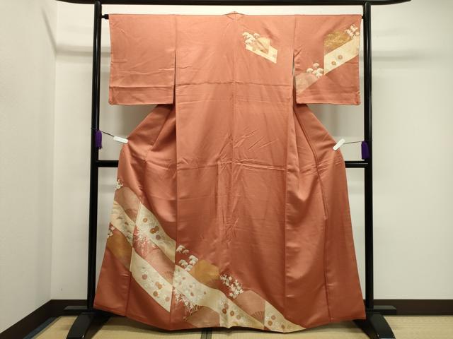 平和屋着物●創業460年・千總　訪問着　駒刺繍　松竹梅扇面花文　金彩　伊勢丹扱い　正絹　逸品　CABA8858dy