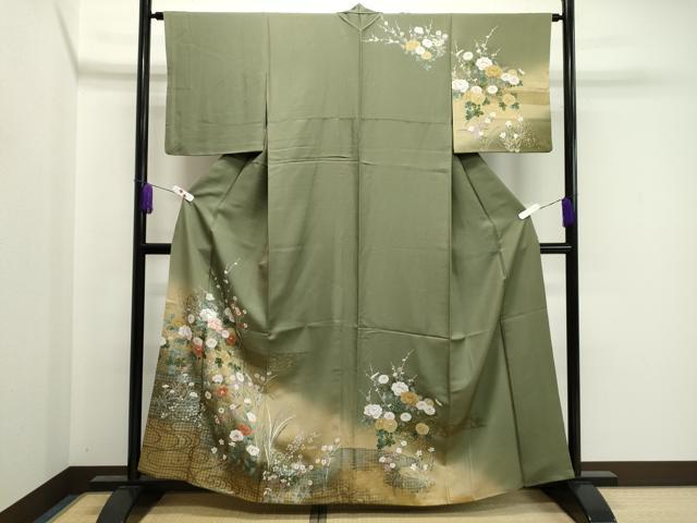 平和屋着物●訪問着　流水　草花文　暈し染め　金彩　小田急百貨店扱い　正絹　逸品　CABA8860dy
