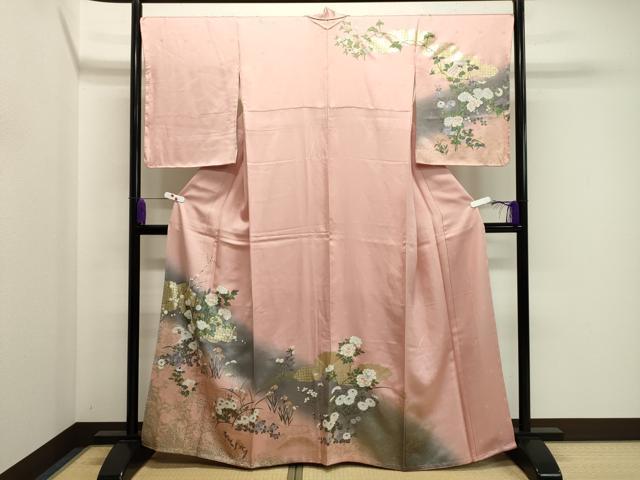 平和屋着物●訪問着　草花文　暈し染め　金彩　正絹　逸品　未使用　CABA8885dy