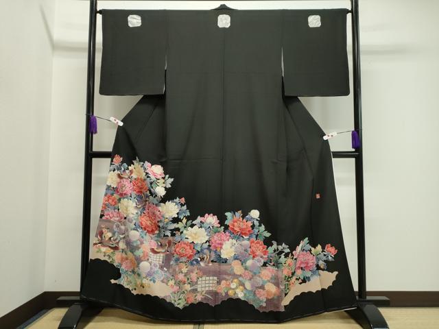 平和屋着物●豪華黒留袖　友禅　作家物　花鳥文　正絹　逸品　未使用　CABA8889dy