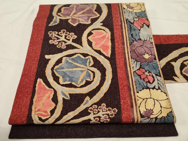 平和屋着物●全通柄九寸名古屋帯　草花文　鬼しぼ縮緬　正絹　逸品　未使用　CABA9118dy