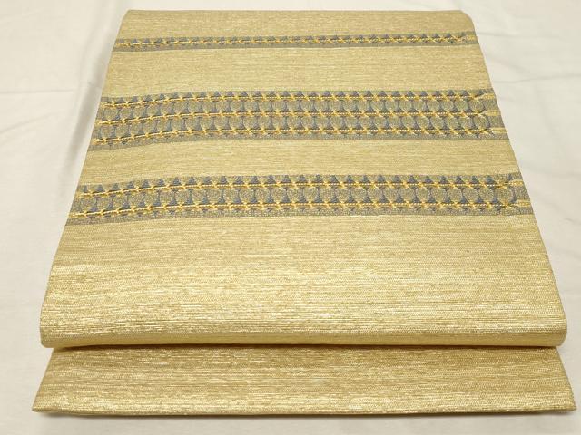 平和屋着物●太鼓柄袋帯　もじり織　横段吉祥文　金糸　正絹　逸品　CABA9122dy
