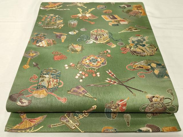 平和屋着物●六通柄袋帯　唐織　宝尽くし文　金糸　正絹　逸品　CABA9137dy