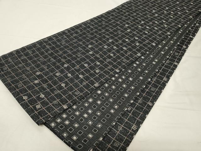 平和屋着物●両面　全通柄袋帯　格子柄　銀糸　正絹　逸品　CABA9143dy
