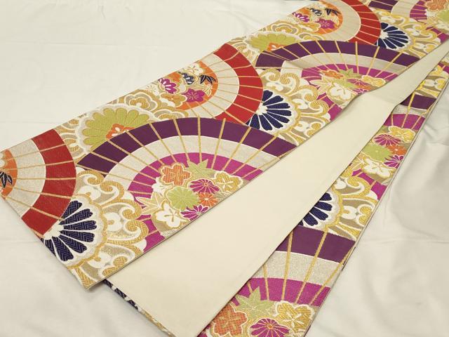 平和屋着物＊夏物　太鼓柄袋帯　櫛織　抽象文様　銀糸　正絹　逸品　DAAX8984cm 平和屋着物＊夏物 太鼓柄袋帯 唐織 薄 金銀糸 正絹 逸品 未使用