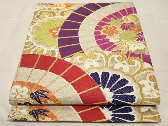 平和屋着物＊夏物　太鼓柄袋帯　櫛織　抽象文様　銀糸　正絹　逸品　DAAX8984cm 平和屋着物＊夏物 太鼓柄袋帯 唐織 薄 金銀糸 正絹 逸品 未使用
